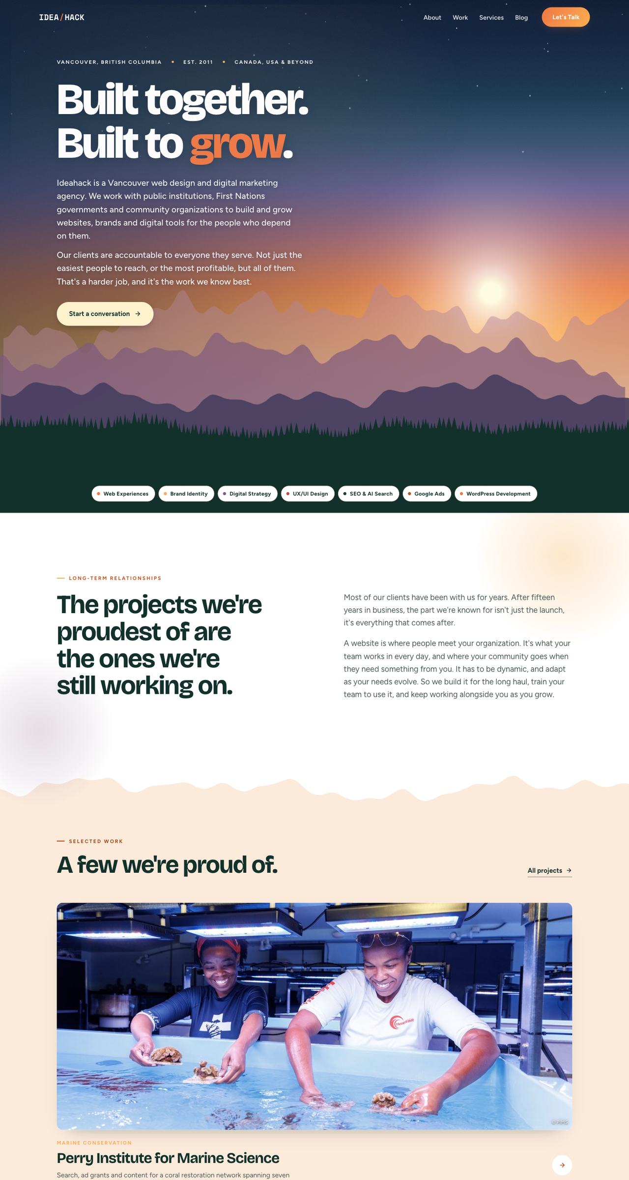 Ideahack, one of the top AI SEO agencies in Canada: homepage on a laptop