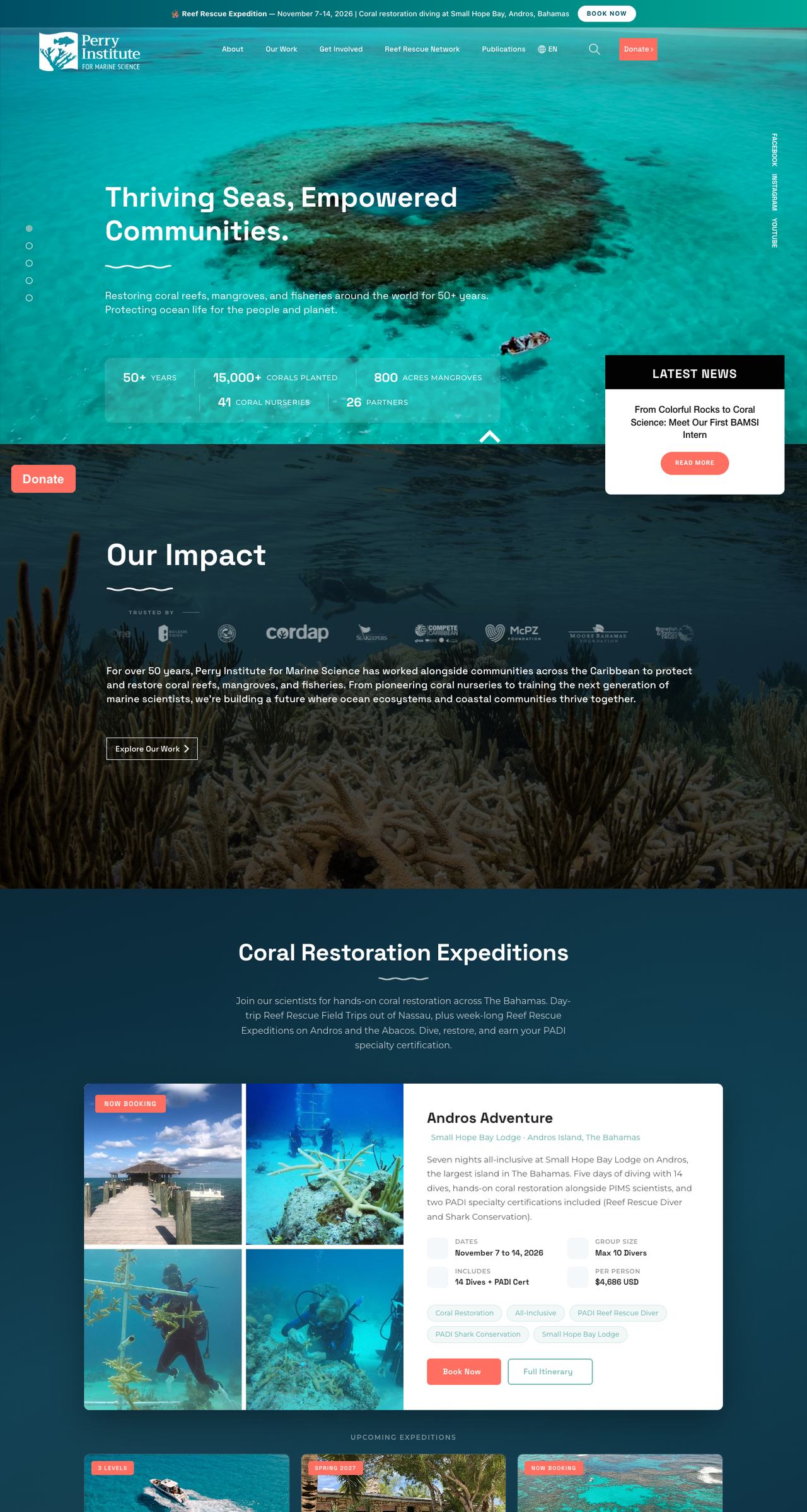 Perry Institute for Marine Science website on a laptop