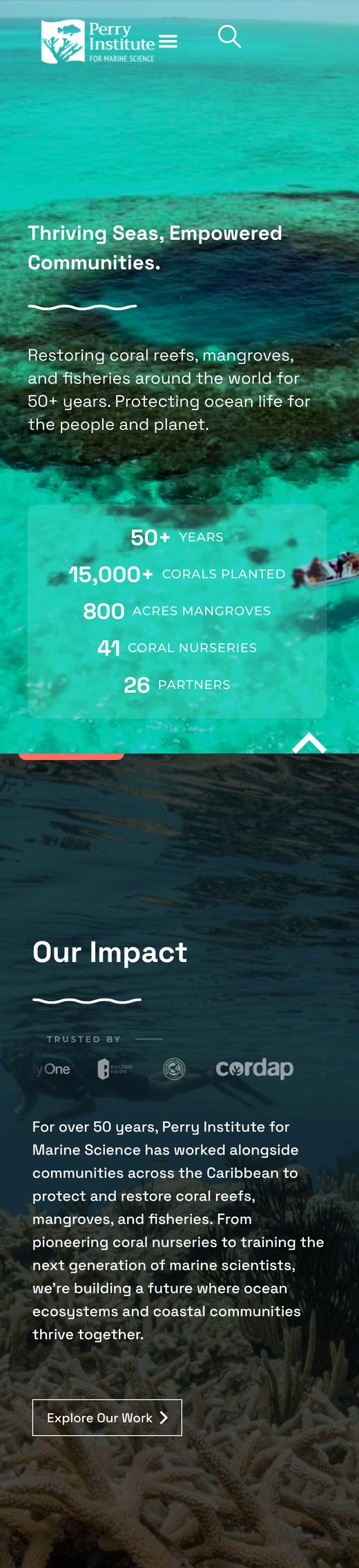 Perry Institute for Marine Science website on a phone