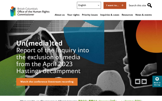 BC Human Rights Commissioner homepage