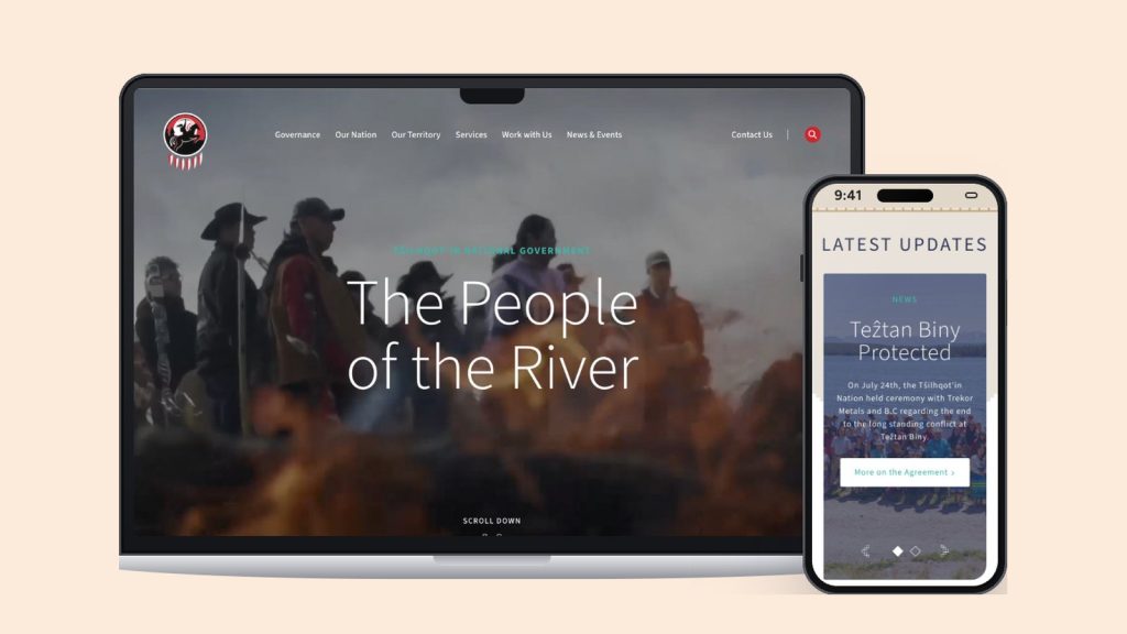 First Nations website example: the Tŝilhqot’in National Government site on a laptop and phone