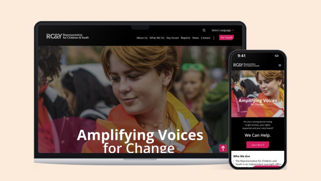 Government website RFP example: the Representative for Children and Youth website on a laptop and phone